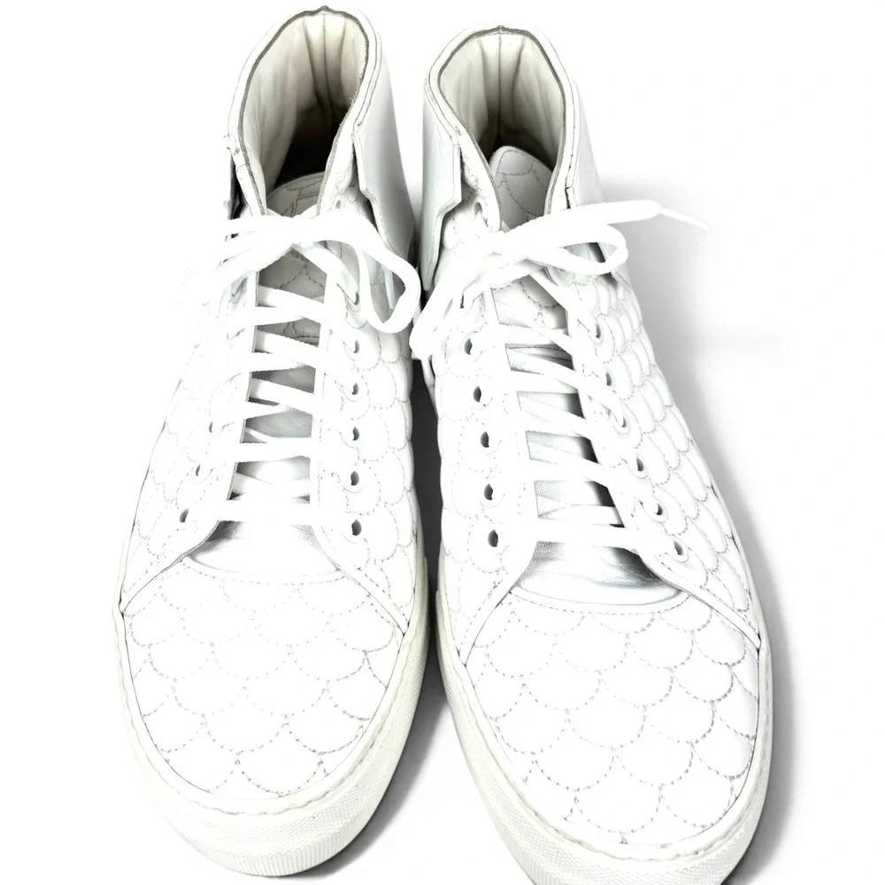 Buscemi 90MM Quilt White Leather Mid Top Men's Sneakers Size 43 US 10 Italy Luxe